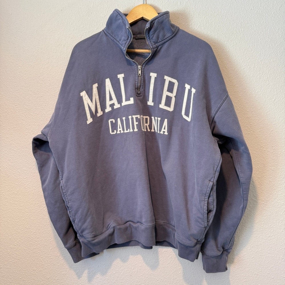 John Galt Brandy Melville Malibu California Quarter Zip Sweatshirt Blue OS